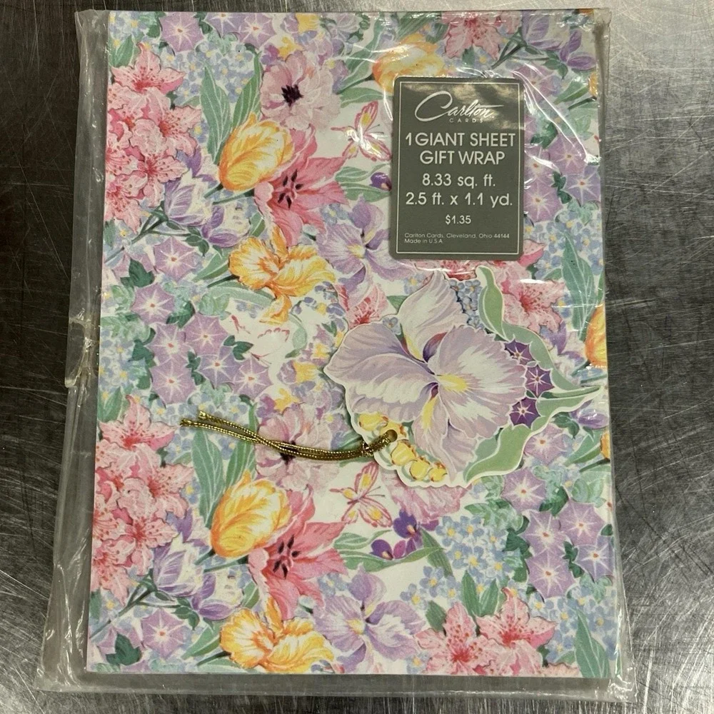 Vintage Carlton All Occasion Floral Flat Gift Wrap 4 Sheets